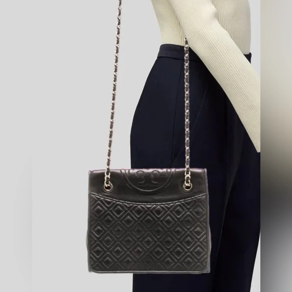 Tory Burch Fleming Leather Convertible Shoulder Bag - Black/silver